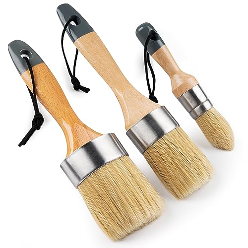 3Pack Chalk and Wax Paint Brushes Bristle Stencil Brushes for Wood