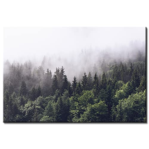 Misty Forest Green Nature Wall Decor 12x16in Canvas Art