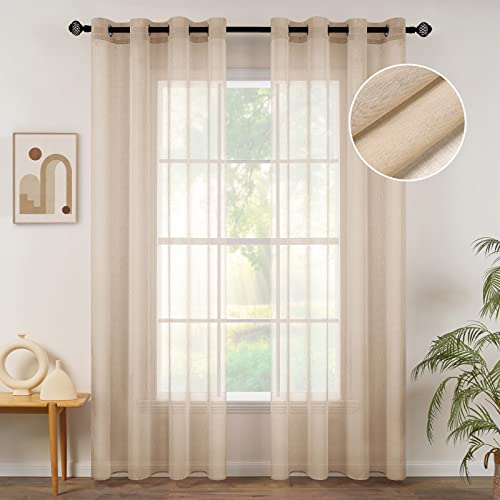 MIULEE Beige Semi Sheer Window Curtains