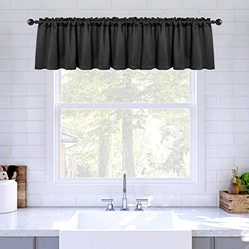 MIULEE Blackout Valance Rod Pocket Thermal Insulated Window Treatment Tiers Solid Short Curtain for Small Window Bedroom 52 x 18 Inches 1 Panel Black