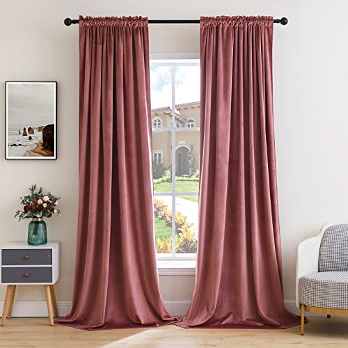 MIULEE Dusty Rose Pink Velvet Blackout Curtains 84 Inches Long - Set of 2