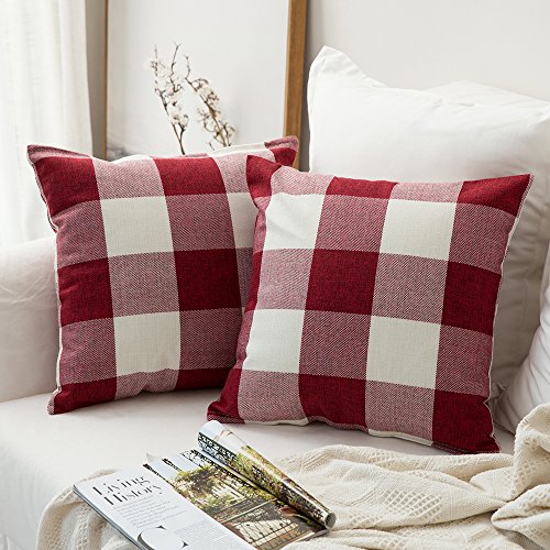 MIULEE Pack of 2 Buffalo Check Plaids Linen Throw Pillow Covers