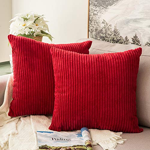 MIULEE Soft Corduroy Pillow Covers Set - 18 x 18 Inch Christmas Red