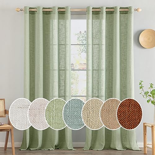 MIULEE Sage Green Linen Curtains - Farmhouse Decor