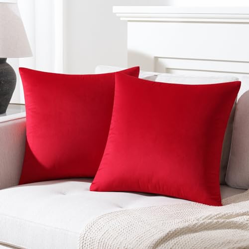Mixhug Set Of 2 Cozy Velvet Square Decorative Throw Pillow Covers For Couch And Bed Red 18 X 18 Inches 41XPjCOn0wL 