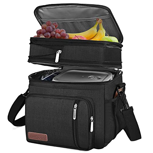 MIYCOO Lunch Bag & Lunch Box for Men Women Double Deck - Leakproof Insulated Soft Large Adult Lunch Cooler Bag for Work (Black,15L)