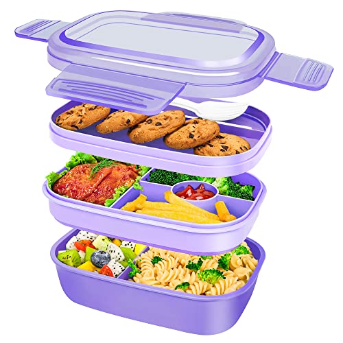 MKAVOE Bento Box Lunch Box, 3-in-One Stackable Lunch Box for Kids/Adults