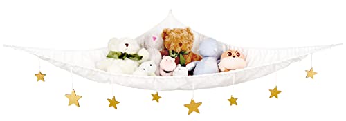 Boho Corner Stuffed Animal Toy Hammock with Wooden Stars, White