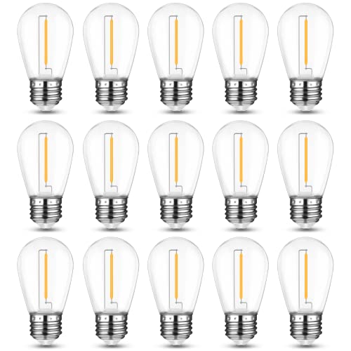 Mlambert LED String Light Bulbs, Shatterproof Outdoor String S14 Replacement Light Bulbs, Waterproof 1W LED Edison Bulbs Equal to 11W Incandescent, 2700K Warm White, E26 Bulb, 15 Pack, Not Solar Bulbs
