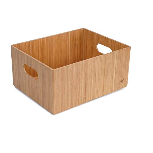 Bamboo Storage Box 9x12x6 Durable Bin with Handles Stackable
