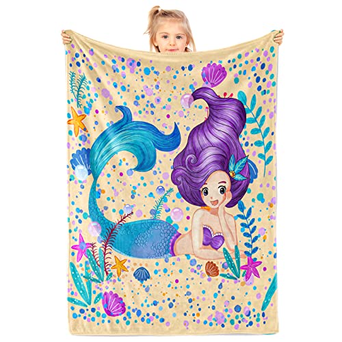 Mermaid Kids Throw Blanket for Baby Toddler Boys, Cartoon Fish Fleece Plush Gift