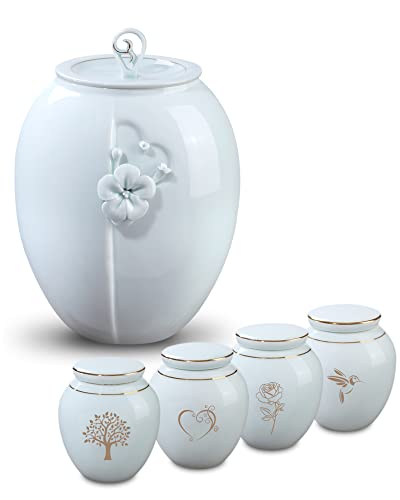 MOCANDA Ceramic Urns for Ashes Set with One Large Urn and Four Small Urns