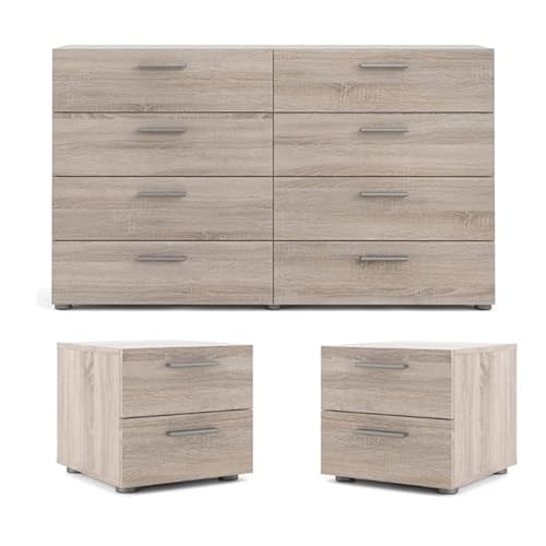 Modern Bedroom Set with 8 Drawer Dresser and Two 2 Drawer Nightstand
