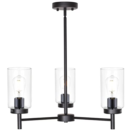 Modern Black Chandelier with Clear Glass Shades