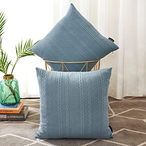 Modern Braid Patterned Square Blue Cushion Covers