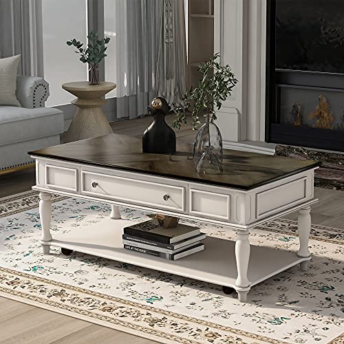 Modern Caster Wheels Coffee Table with Storage, Antique Gray