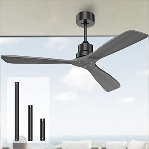 Modern Ceiling Fan No Light with Remote, 52'' Grey
