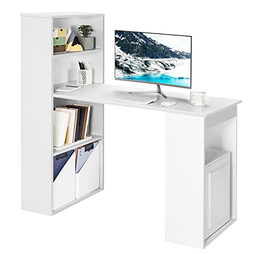 Modern Compact Computer Desk with Bookshelf and Storage Shelves