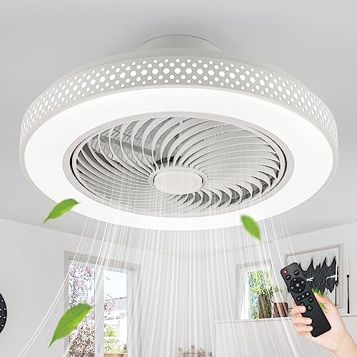 Modern Enclosed White Ceiling Fan with Lights
