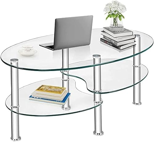 Modern Glass Coffee Table with 3-Tier Shelves