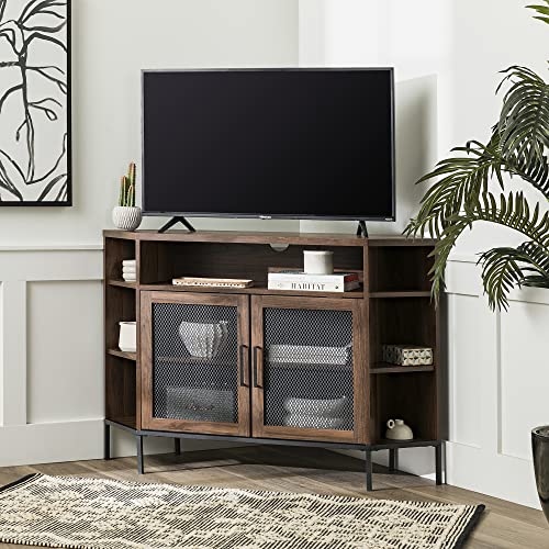 Modern Metal Mesh and Wood Corner TV Stand