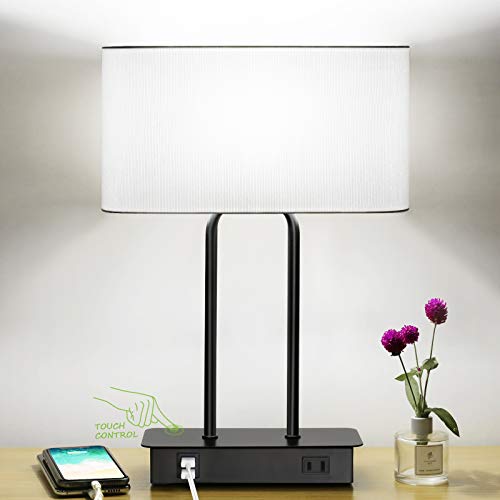 Modern Nightstand Lamp with USB Ports and AC Outlet