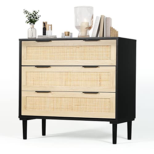 Modern Rattan Corner Dresser with 3 Drawers