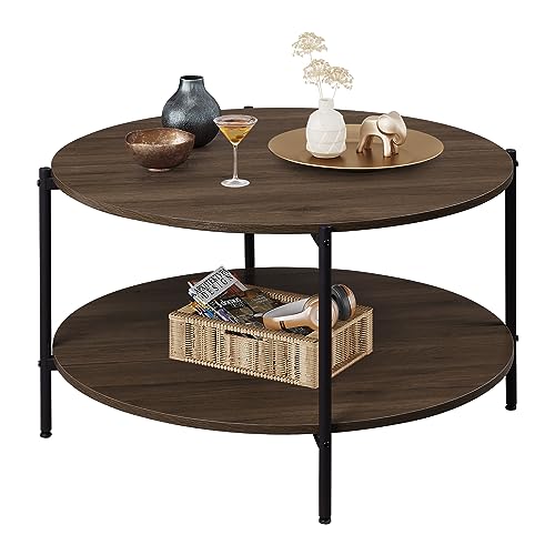 Modern Round Coffee Table with 2-Tier Storage Shelf