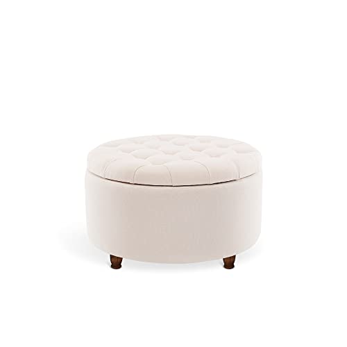 Button Tufted Storage Ottoman - Luxurious Footrest Stool - Cream