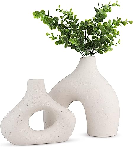 Modern Round White Ceramic Vases Set Of 2 41wF05DRM8L 