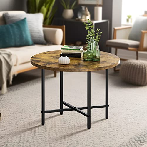 Modern Small Coffee Table with Wood Desktop and Metal Legs