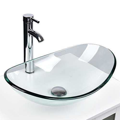 Modern Tempered Glass Bathroom Vanity Sink and Faucet Combo