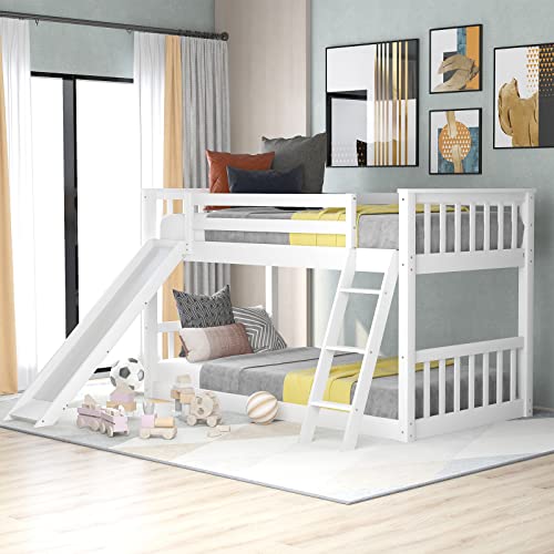 Modern Twin Bunk Bed with Slide and Ladder