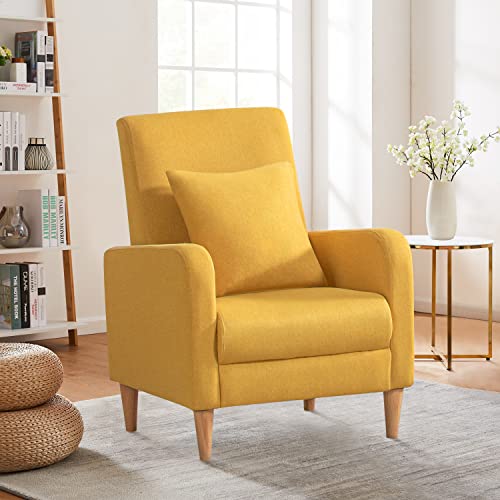 Modern Upholstered Accent Chair with Pillow, Yellow