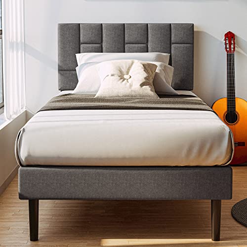 Modern Upholstered Platform Bed with Headboard and Wood Slat Support