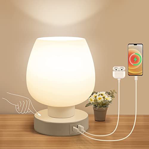 Modern USB Bedside Table Lamp with Charging Ports and Dimmable Light
