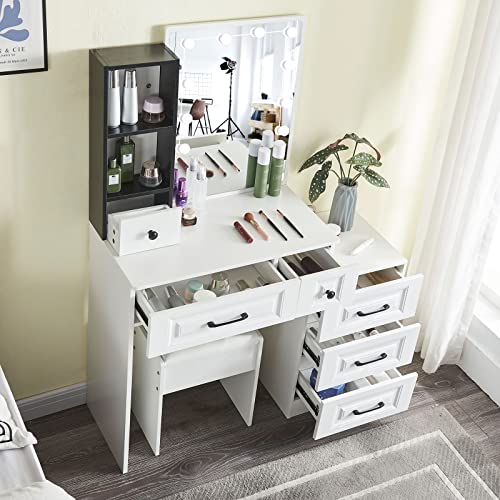 Modern Vanity Table with Lights and Storage Shelves