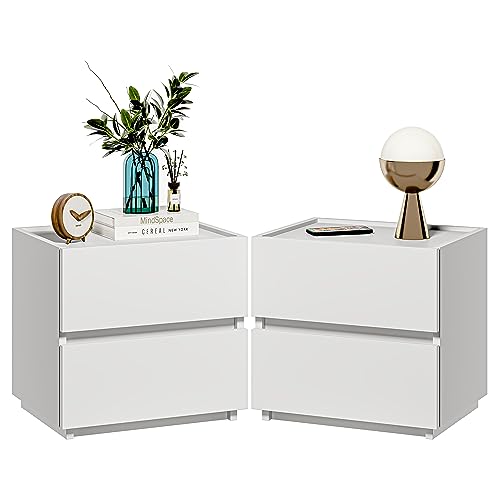 Modern White Nightstands with Stackable Drawers
