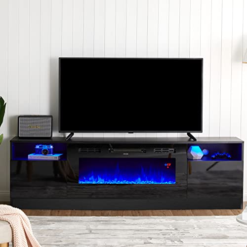 Modern Wood Texture TV Stand with Electric Fireplace