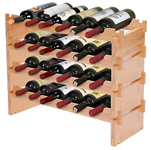 Bamboo Wine Rack: Stackable, Moisture-Retaining, 24 Bottle Capacity