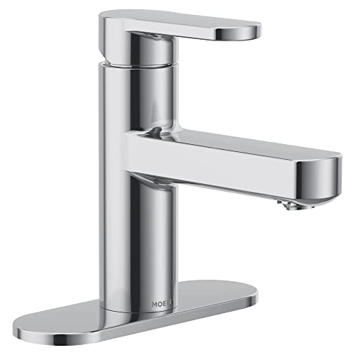 Modern Chrome Bathroom Sink Faucet with Optional Deckplate" - Moen