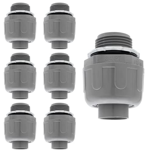 Moicstiy 6Pcs 3/4 Inch NPT Liquid Tight Connector Nonmetallic Straight Electrical Conduit Connector Fitting, UL Listed PVC Flexible Conduit Fittings