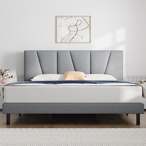 Molblly King Bed Frame with Upholstered Platform