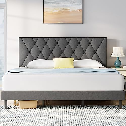 Molblly King Size Bed Frame with Adjustable Headboard