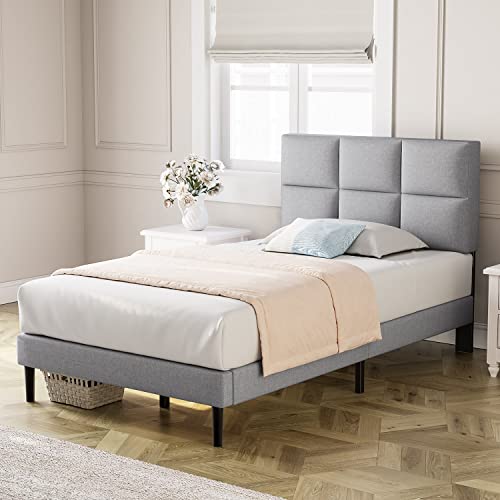 Molblly Upholstered Twin Bed Frame: Strong Wooden Slats, Easy Assembly