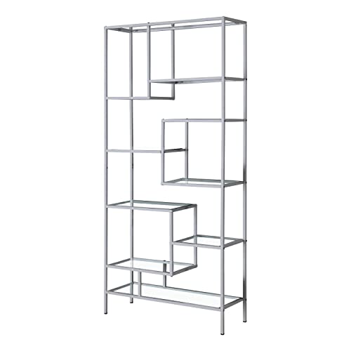 MONARCH SPECIALITIES INC. Bookcase, 72 inch, Silver/Clear Glass