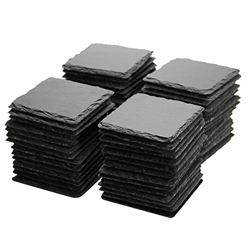 60 Pack Handmade Black Slate Stone Coasters for Bar and Home