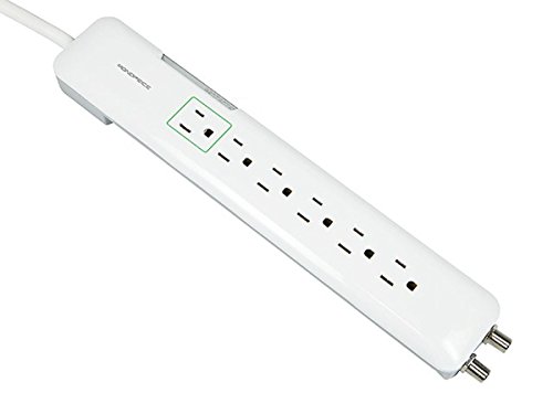 Monoprice Power & Surge - 6 Outlet Slim Surge Protector Power Strip With Coaxial Line Protection - 4 Feet - White | Cord UL Rated 1,080 Joules With Protected Light Indicator