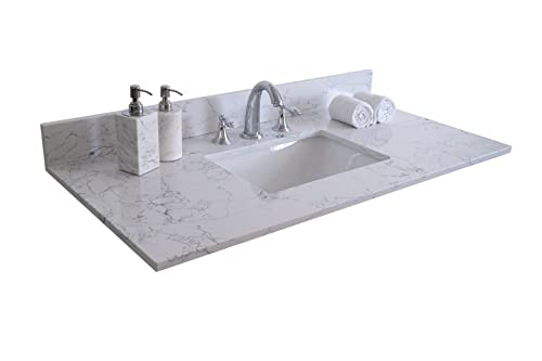 Montary Bathroom Vanity Top Lightning White Engineered Marble Stone