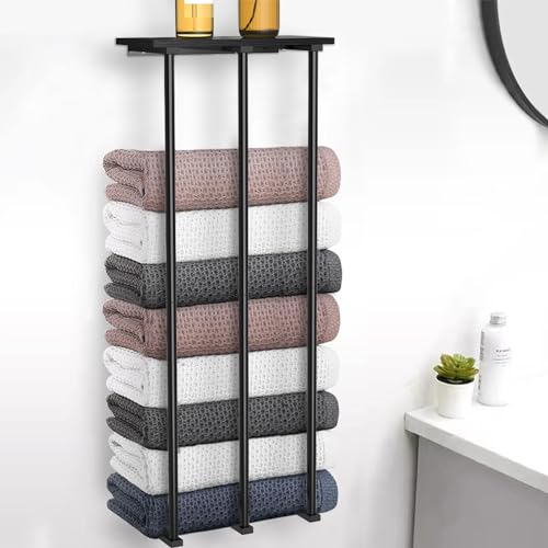 MOOACE Bathroom Towel Rack with Wood Top and Hooks
